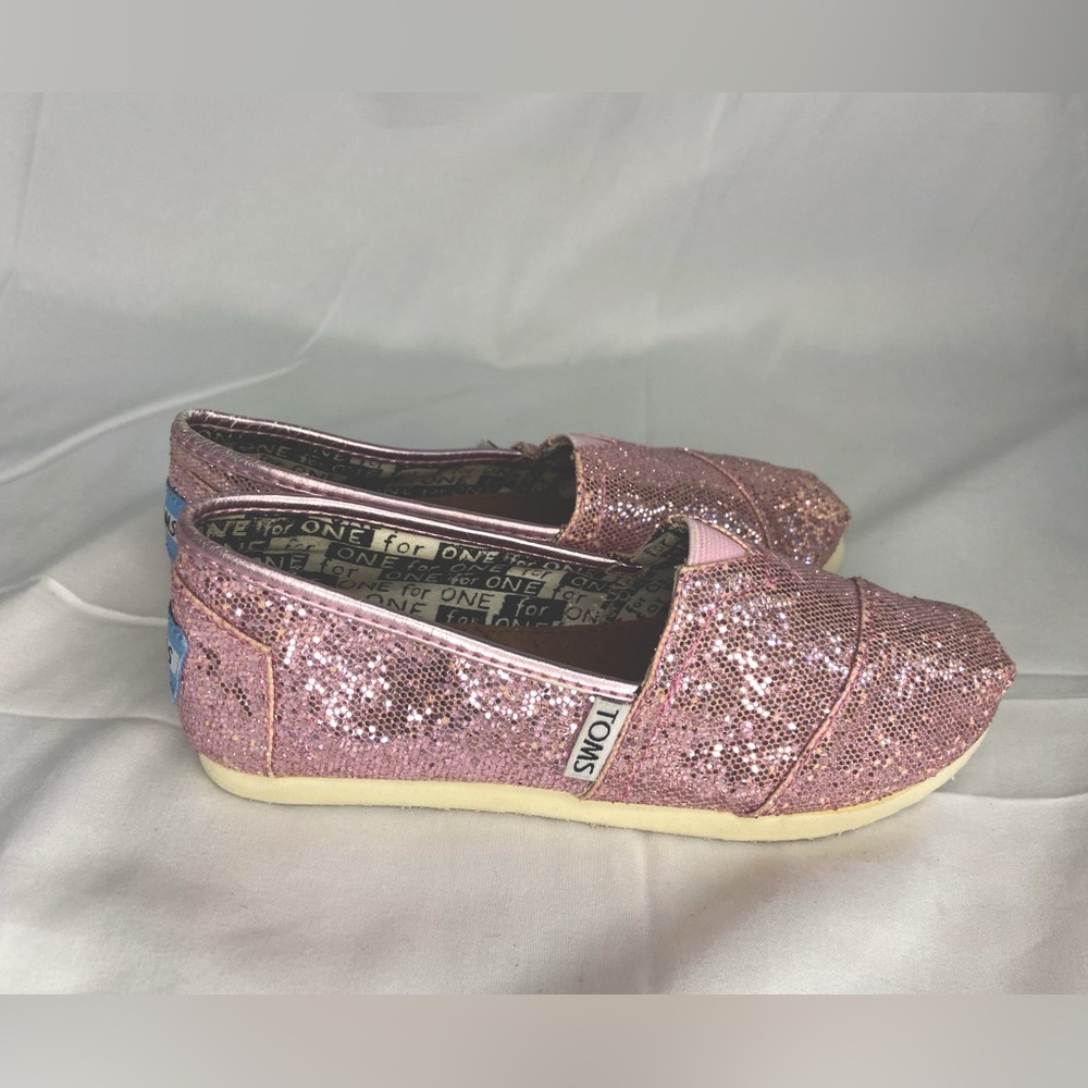 TOMs Girls Shoe Size 1 Slide On Pink Glitter